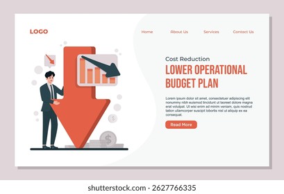 Landing page template Cost reduction concept illustration showing business strategies to optimize spending, cut unnecessary costs, and increase financial efficiency
