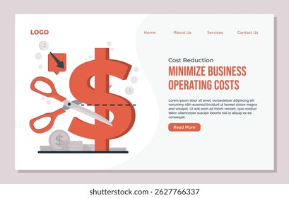 Landing page template Cost reduction concept illustration showing business strategies to optimize spending, cut unnecessary costs, and increase financial efficiency