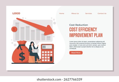Landing page template Cost reduction concept illustration showing business strategies to optimize spending, cut unnecessary costs, and increase financial efficiency