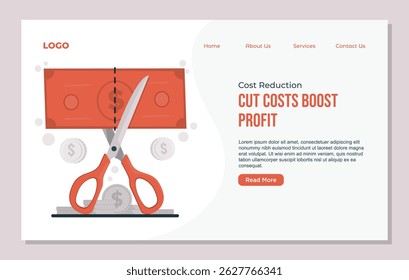 Landing page template Cost reduction concept illustration showing business strategies to optimize spending, cut unnecessary costs, and increase financial efficiency