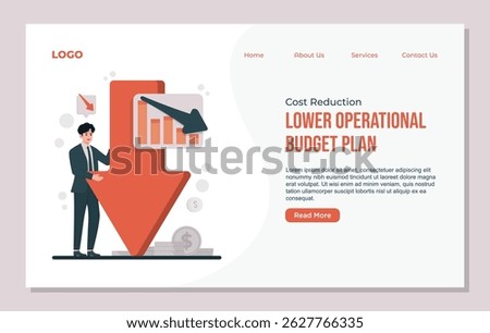 Landing page template Cost reduction concept illustration showing business strategies to optimize spending, cut unnecessary costs, and increase financial efficiency