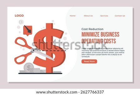 Landing page template Cost reduction concept illustration showing business strategies to optimize spending, cut unnecessary costs, and increase financial efficiency