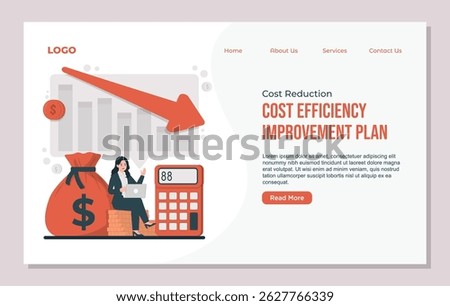 Landing page template Cost reduction concept illustration showing business strategies to optimize spending, cut unnecessary costs, and increase financial efficiency