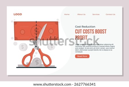 Landing page template Cost reduction concept illustration showing business strategies to optimize spending, cut unnecessary costs, and increase financial efficiency