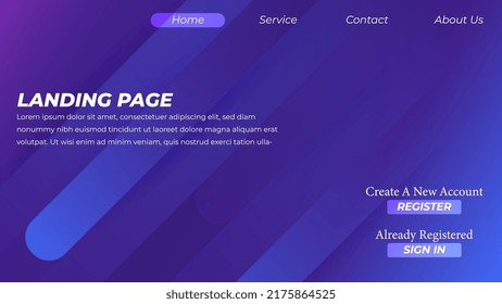 Landing Page template created with simple gradient background.