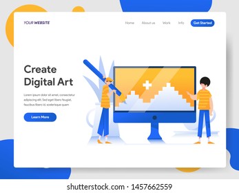 Landing page template of Creating Digital Art on Computer Illustration Concept. Modern design concept of web page design for website and mobile website.Vector illustration EPS 10