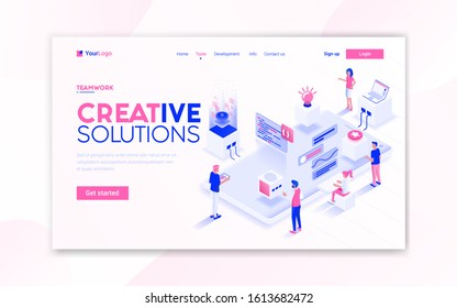 Landing page template of Creative Solutions. Modern isometric design concept of web page design for website and mobile website. Easy to edit and customize. Vector illustration