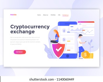 Landing page template of Cryptocurrency exchange. Modern flat design concept of web page design for website and mobile website. Easy to edit and customize. Vector illustration