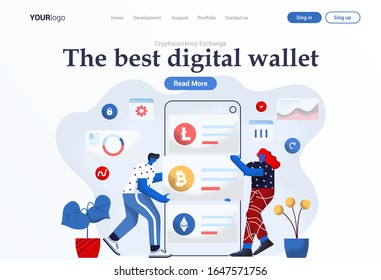 Landing page template of Cryptocurrency exchange. Modern flat design concept of web page design for website and mobile website. Easy to edit and customize. Vector illustration