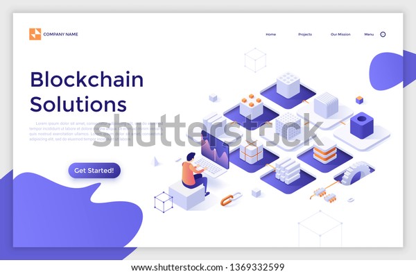 Landing Page Template Cryptocurrency Miner Sitting Stock Vector - 