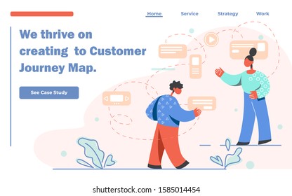Landing page template of customer process, user journey map, digital marketing campaign, promotion, advertising. Creating intelligentl customer journeys. Landing page design in modern flat style.
