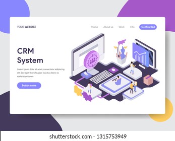 Landing page template of Customer Relationship Management Illustration Concept. Isometric flat design concept of web page design for website and mobile website.Vector illustration