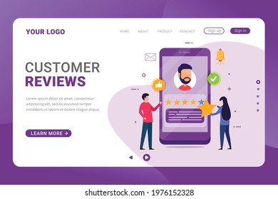Landing page template customer reviews and feedback design concept