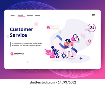 Landing page template of Customer Service. Modern flat design concept of Business Marketing . can be used for web, ui, banners, templates, backgrounds, flayer, posters. Vector illustration