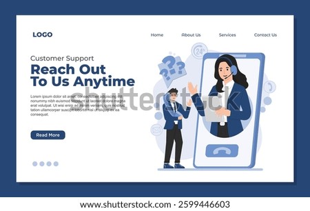 Landing page template Customer support service concept with call center, contact us assistance, and help desk illustration