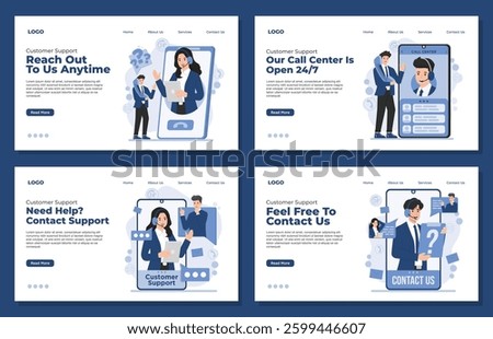 Landing page template Customer support service concept with call center, contact us assistance, and help desk illustration