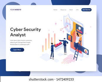 Landing Page Template Of Cyber Security Analyst Isometric Illustration Concept. Modern Design Concept Of Web Page Design For Website And Mobile Website.Vector Illustration EPS 10