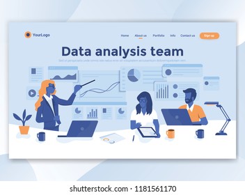 Landing page template of Data analysis team. Modern flat design concept of web page design for website and mobile website. Easy to edit and customize. Vector illustration