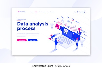 Landing page template of Data Analysis process. Modern isometric design concept of web page design for website and mobile website. Easy to edit and customize. Vector illustration
