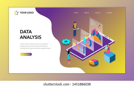 Landing page template of Data Analysis. Modern vector illustration concepts for website and mobile website development. Vector 3D isometric illustration.