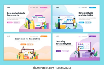 Landing page template of data analysis. Big data research, data analytics concept for website and mobile website development