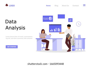 Landing page template of Data Analysis. Modern flat design and people concept. Vector illustration for web page, website and mobile website.