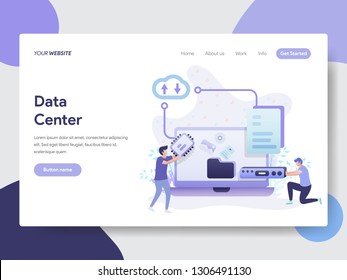 Landing page template of Data Center Illustration Concept. Modern flat design concept of web page design for website and mobile website.Vector illustration