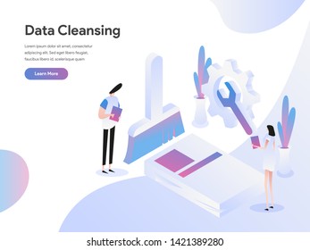 Landing page template of Data Cleansing Isometric Illustration Concept. Isometric flat design concept of web page design for website and mobile website.Vector illustration