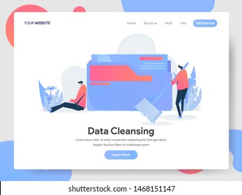 Landing page template of Data Cleansing Illustration Concept. Modern design concept of web page design for website and mobile website.Vector illustration EPS 10