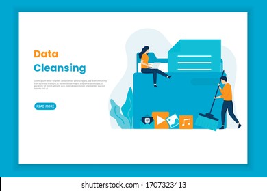 Landing page template of Data Cleansing illustration. This design can be used for websites, landing pages, UI, mobile applications, posters, banners