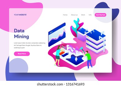 Landing page template of Data Mining Concept. Modern illustration flat design concept of web page design for website and mobile website.Vector illustration - Vector