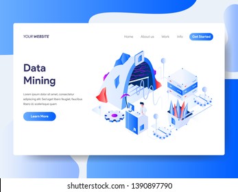 Landing page template of Data Mining Isometric Illustration Concept. Isometric flat design concept of web page design for website and mobile website.Vector illustration