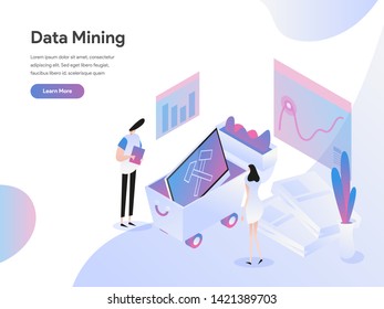 Landing page template of Data Mining Isometric Illustration Concept. Isometric flat design concept of web page design for website and mobile website.Vector illustration