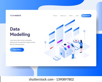 Landing page template of Data Modeling Isometric Illustration Concept. Isometric flat design concept of web page design for website and mobile website.Vector illustration