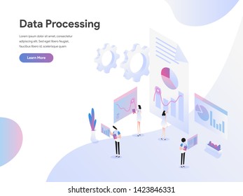 Landing page template of Data Processing Isometric Illustration Concept. Modern Flat design concept of web page design for website and mobile website.Vector illustration