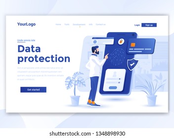 Landing page template of Data Protection. Modern flat design concept of web page design for website and mobile website. Easy to edit and customize. Vector illustration