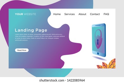 landing page template with data protection illustration