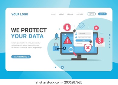 Landing page template data protection design concept vector illustration
