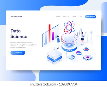 Landing page template of Data Science Isometric Illustration Concept. Isometric flat design concept of web page design for website and mobile website.Vector illustration