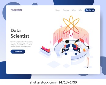 Landing page template of Data Scientist Isometric Illustration Concept. Modern design concept of web page design for website and mobile website.Vector illustration EPS 10