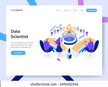 Landing page template of Data Scientist Isometric Illustration Concept. Modern design concept of web page design for website and mobile website.Vector illustration EPS 10