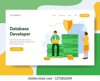 Landing page template of Database Developer Illustration Concept. Modern Flat design concept of web page design for website and mobile website.Vector illustration