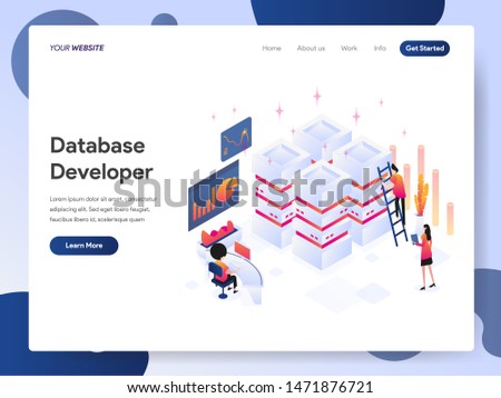 Landing page template of Database Developer Isometric Illustration Concept. Modern design concept of web page design for website and mobile website.Vector illustration EPS 10