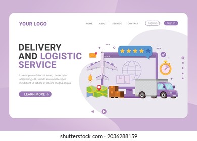 Entrega de plantillas de página de inicio y servicio logístico concepto de diseño global ilustración vectorial