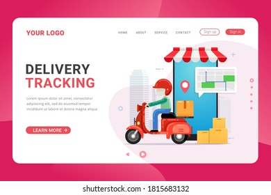 Landing page template delivery order and tracking service vector illustration