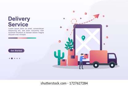 Landing page template of delivery service in gradient effect style