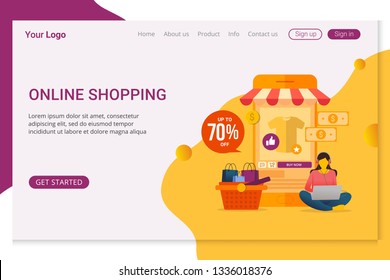 Landing page template design concept of Online Shopping with people character for mobile website development. UI and UX design. Vector illustration