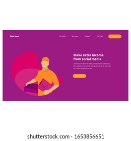 Landing page template design with flat color