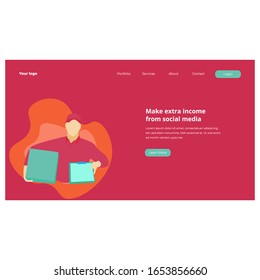 Landing page template design with flat color