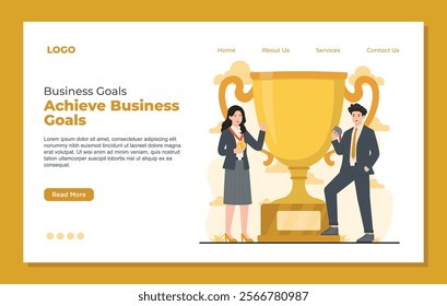 Landing page template designed for business achievement goals, helping track success and growth